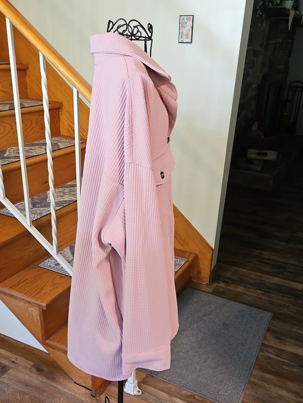 👚Sabrina Lauren Dusty Pink Waffle-Knit Shirt Jacket